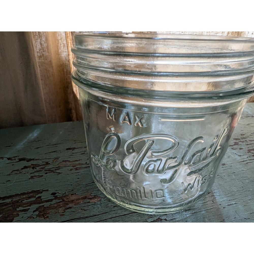 Vintage Le Parfait Embossed Glass Canning Storage Jar Wide Mouth‎ France